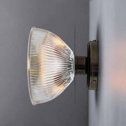 Eclipse Brass and Holophane Glass Dish Wall Light